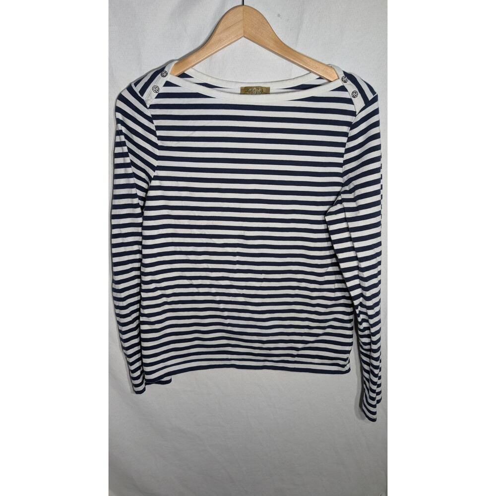 Peck & Peck‎ Womens Navy White Striped Long Sleeve Top Sz XL Nautical Preppy